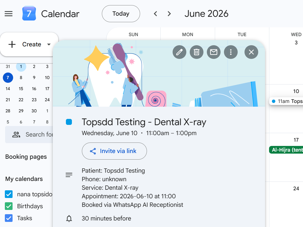 Auto-Created Google Calendar Booking