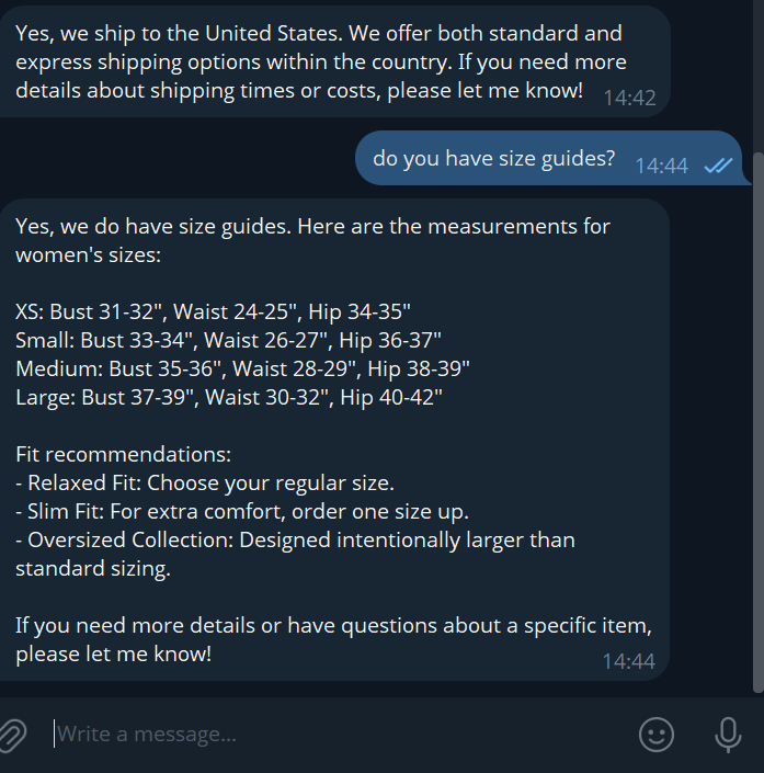Size Guide Conversation